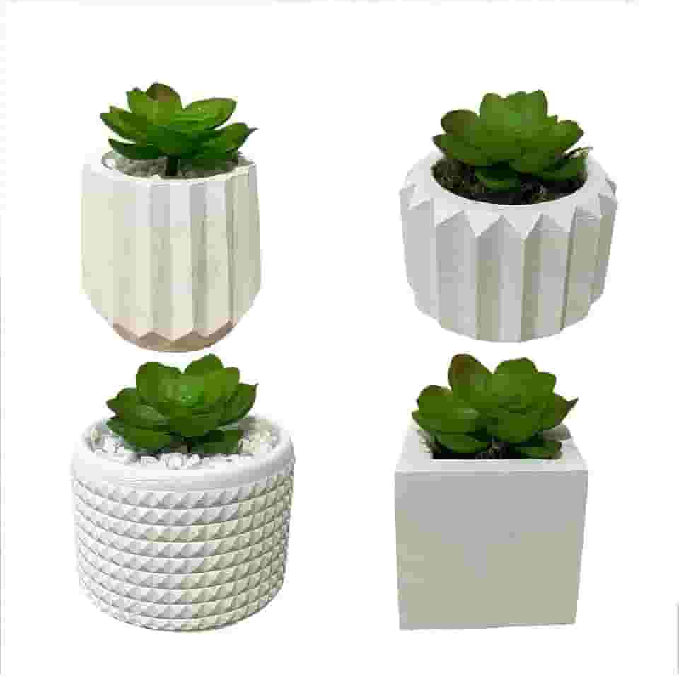 KIT 8/4 UNIDADES DE VASINHO DECORATIVO DE GESSO, CACTUS E PLANTAS ARTIFICIAS. (KIT 4 VASINHOS)
