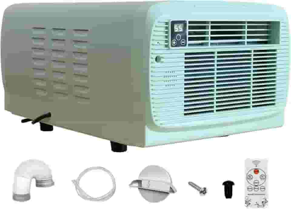 Mini ar condicionado portátil de 2226 BTU, baixo consumo de energia de 280 W, pequeno refrigerador de ar com controle remoto para barraca de acampamento, trailer, carro, sem necessidade de instalação