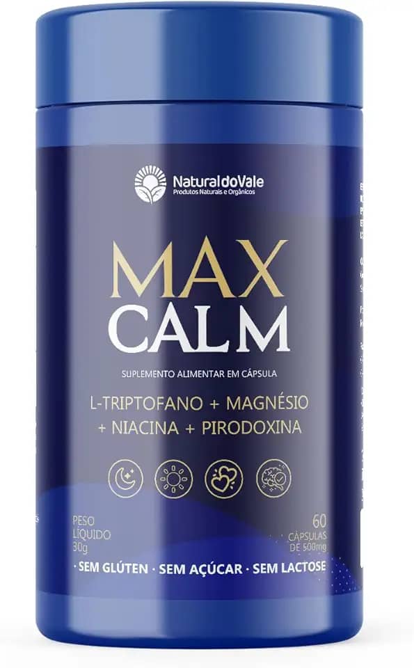 Max Calm L-Triptofano Magnésio Relax Foco Bem Estar 60 Cáps - Natural do Vale