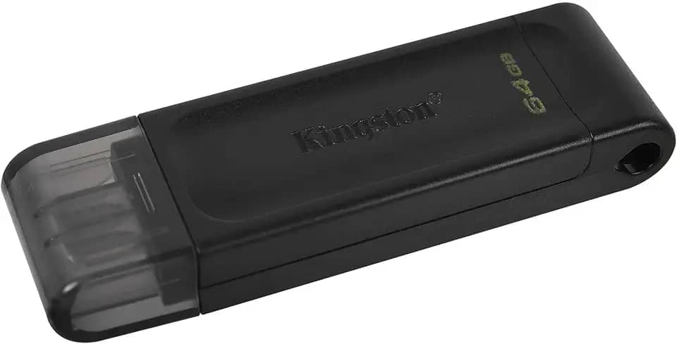 Pen Drive Kingston USB-C portátil e leve DataTraveler 70 64 GB com USB 3.2 Geração 1 velocidades DT70/64 GB, preto