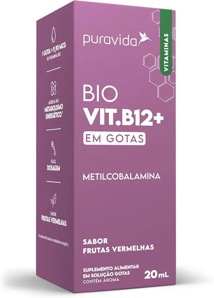 Puravida Vitaminas Bio Vit. B12+ Metilcobalamina Gotas Sabor Frutas Vermelhas 20ml