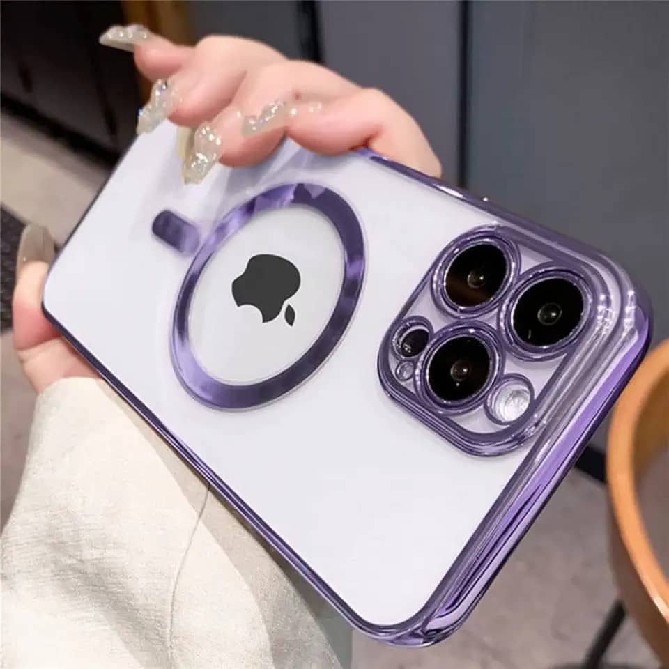 Capa de luxo magnético transparente para carregamento sem fio para iphone 14 13 11 12 pro max x xr xs capa transparente de silicone, roxo, para iphone xr