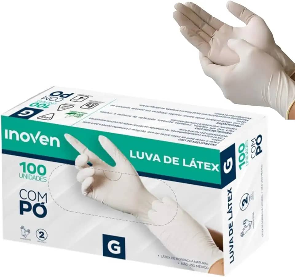 Luva De Látex Com Pó Inoven Tamanho G- Caixa com 100 Unidades