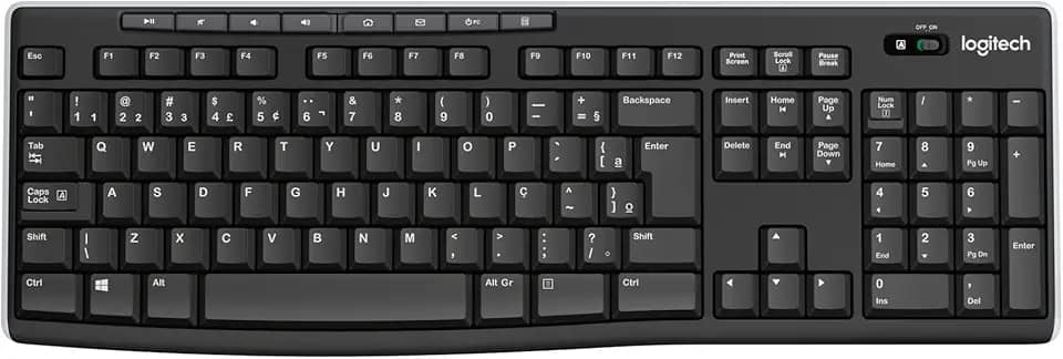Teclado sem fio Logitech K270 com 8 Teclas Multimídia, Conexão USB, Pilhas Inclusas e Layout ABNT2 - Compatível com PC e Notebook.