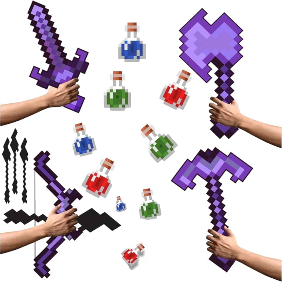 Kit 4 ferramentas NETHERITE pixel espada picareta arco e machado