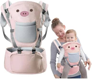 Canguru Ergonômico Bebê - Porta-Bebê Multifuncional 10 em 1, Design Ergonômico e Ajustável, Algodão Puro Respirável, Para 0-36 Meses (3-25 kg), Ideal para Passeios e Tarefas Domésticas (Rosa)