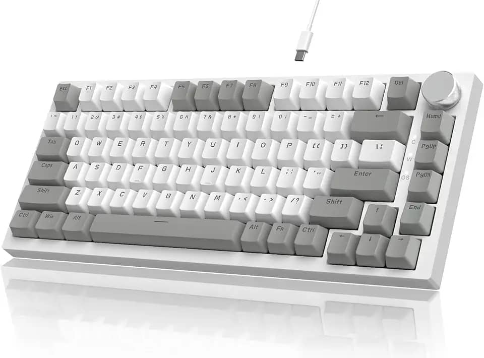 ATTACK SHARK x AJAZZ AK820 Teclado mecânico para jogos com fio 75% com botão CNC,ANSI,junta,5 espumas de absorção de som,interruptor vermelho hot-swap,retroiluminação branca,para PC MAC(Cinza Branco)