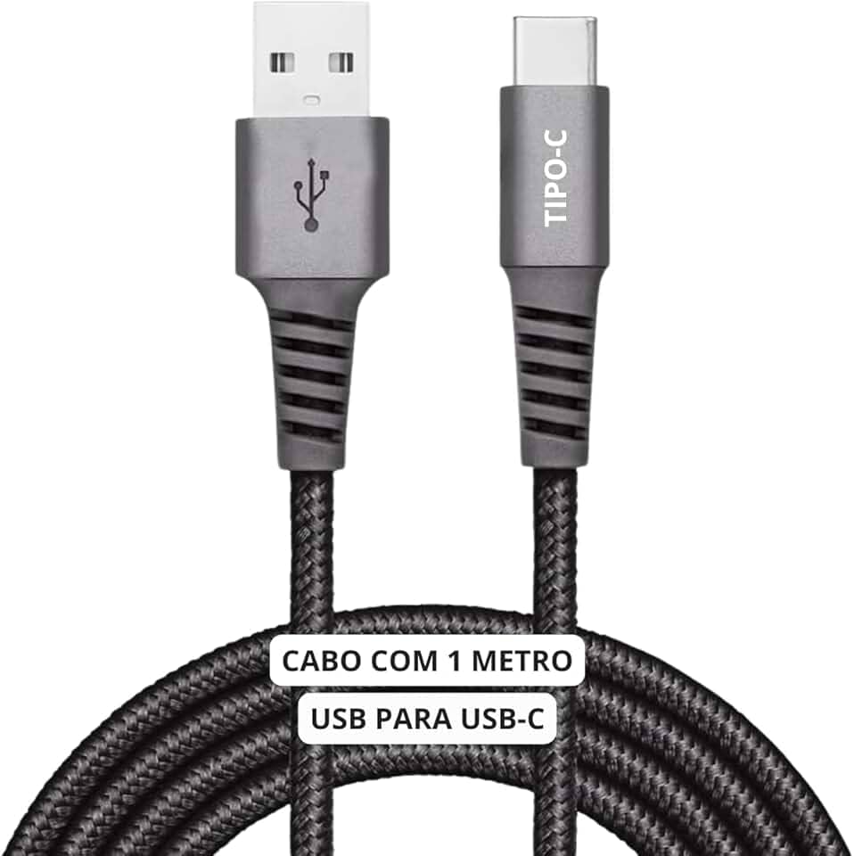 Cabo USB-C 1 Metro Tipo C Turbo 60W Ultra Rapido Reforçado Android e Iphone Notebook Tablet Qualidade Premium Carregamento Transferência de Dados