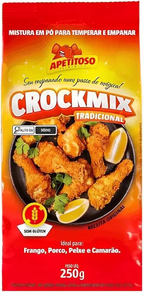 Apetitoso Crockmix Tradicional, Farinha para Empanar Sem Glúten, Para Frango, Porco, Peixe e Camarão, 250g