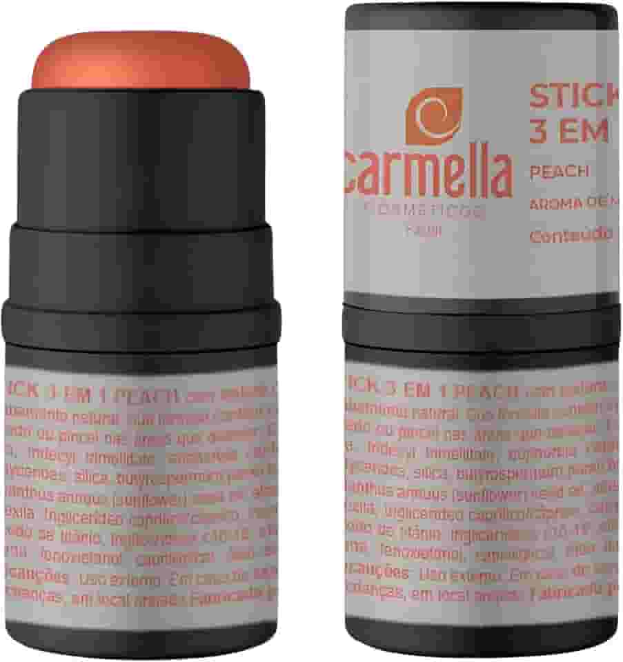 Stick 3 em 1 Carmella Cosméticos - Pessego com Aroma Peach, Textura Cremosa, Uso Múltiplo como Batom, Blush ou Sombra, 4g (Peach)
