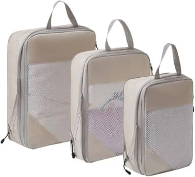 Kit Organizador De Mala Para Viagem Bordo Bagagem Roupas Necessaire Armazenamento Leve Prático Compressão 3 Peças Com Alça De Mão Pendurar - ZAFIN