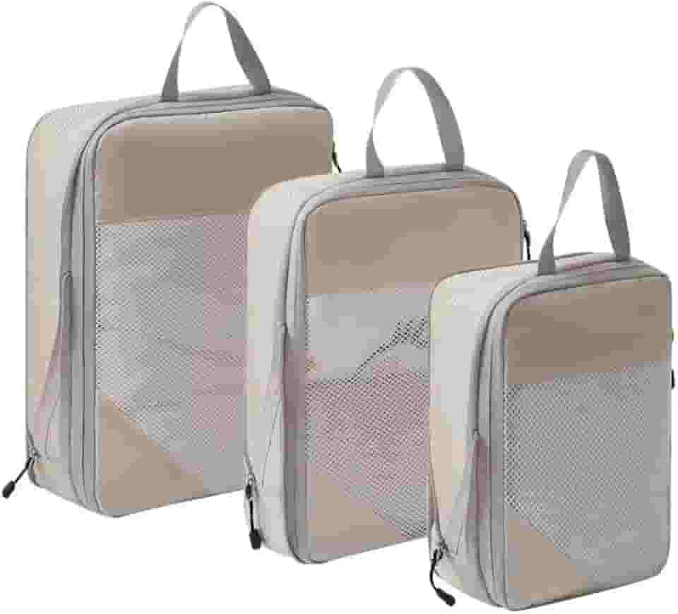 Kit Organizador De Mala Para Viagem Bordo Bagagem Roupas Necessaire Armazenamento Leve Prático Compressão 3 Peças Com Alça De Mão Pendurar - ZAFIN