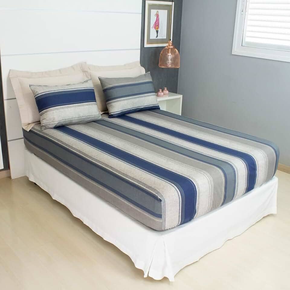 Jogo de Lençol Cama Casal 3 Peças Estampado 100% Algodão com Elástico e Toque Macio Cozzilar (Modelo 3)