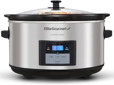Elite Platinum MST-900D Maxi-Matic Panela de cozimento lento digital programável de 8,5 litros com temporizador de aço inoxidável