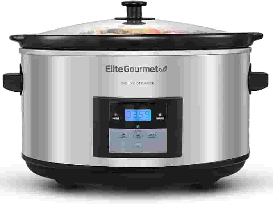 Elite Platinum MST-900D Maxi-Matic Panela de cozimento lento digital programável de 8,5 litros com temporizador de aço inoxidável