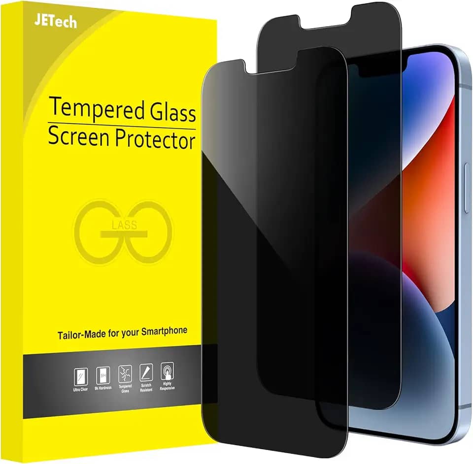JETech Película de Vidro Temperado de Privacidade para iPhone 16e 2025, iPhone 14 6,1 Polegadas, Protetor de Tela Anti-Espião, Pacote com 2