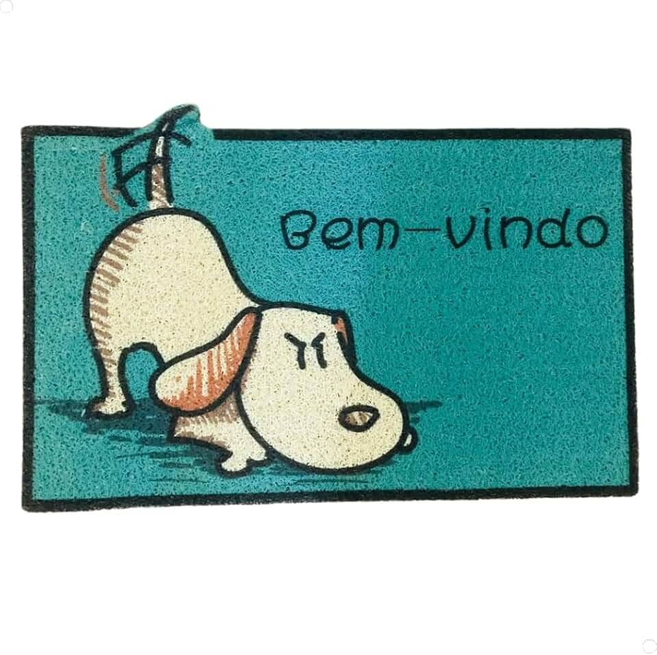Tapete Capacho Porta de Entrada Pets 'Bem-vindo' 100% Poliéster Emborrachado 60cm x 40cm Para Receber Com Estilo (Cachorro Farejando)