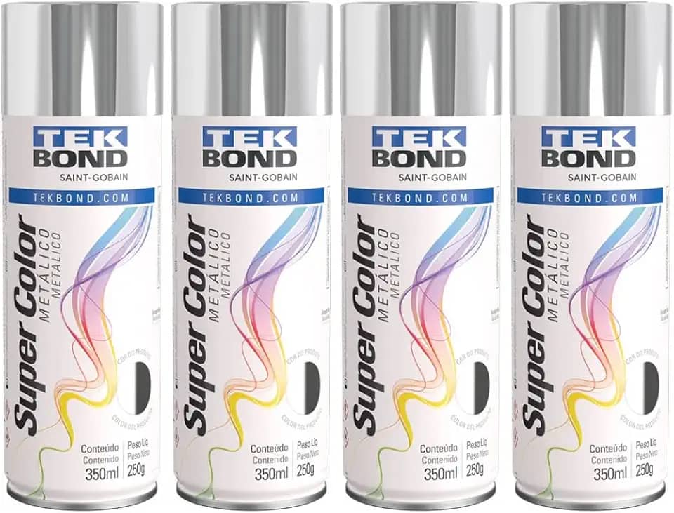 Kit 4 Tintas Spray Cromado Metálico Aerossol TekBond 350ml/250g