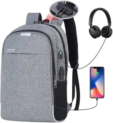 Mochila Executiva Masculina Cinza para Notebook até 15.6' Com Saída para Fone de Ouvido e USB I Ideal para Faculdade, Trabalho e Viagens I Com Trava Antifurto Com Senha, Resistente e Confortável