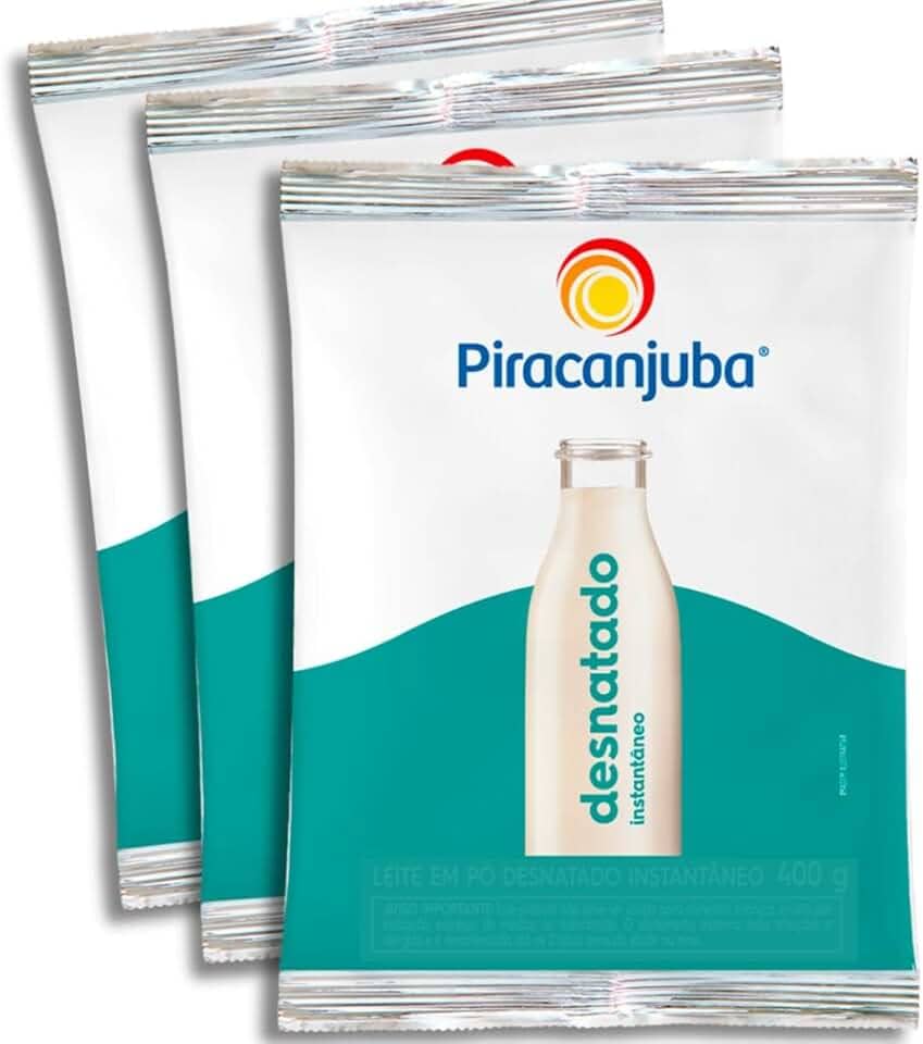 Pack 3 unidades Leite em Pó Desnatado Piracanjuba 400g - 3x400g
