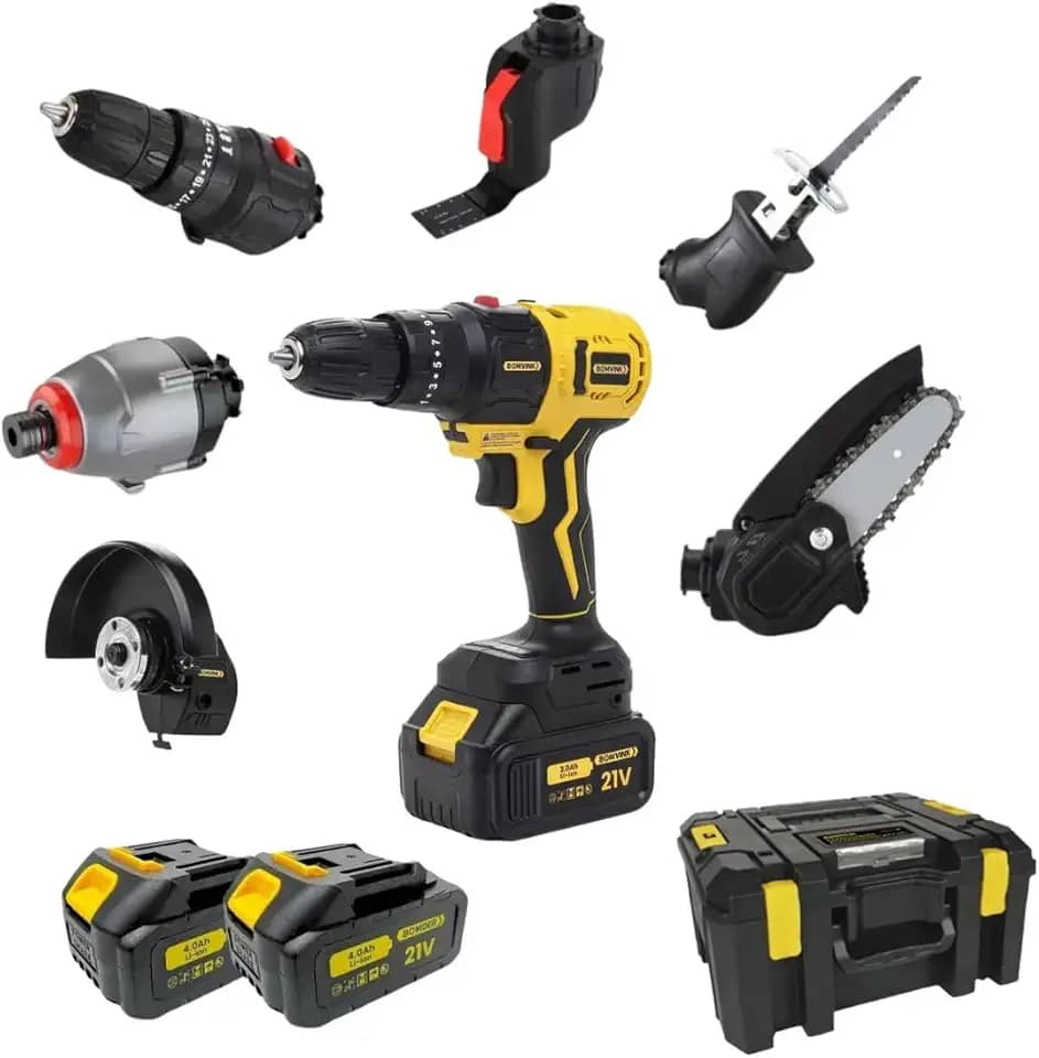 Kit de ferramentas 6 em 1 multifuncional Portátil com 2 baterias 21V Furadeira e Parafusadeira chave de impacto serra Lixadeira Portátil sem fio com 2 baterias - Bivolt