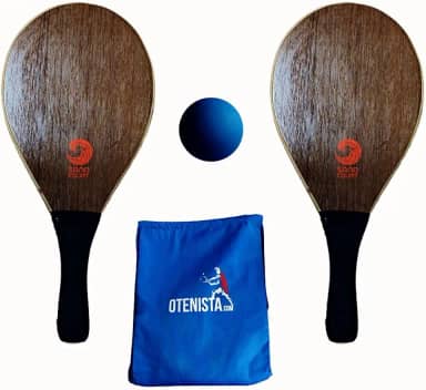 Kit para jogar Frescobol com 2 Raquetes Madeira Oca Mais Bolsa Gymsek e Bola Cortesia