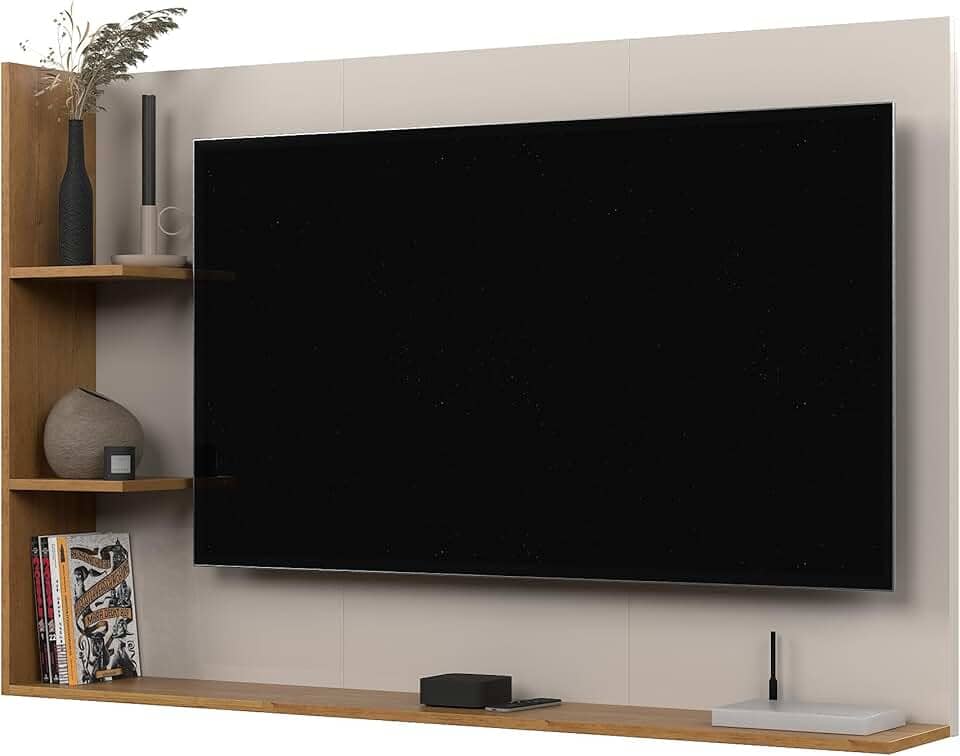 Painel Para TV 50 Polegadas Sala/Quarto Nicho Prateleira Berlim (OffWhite/Nature)