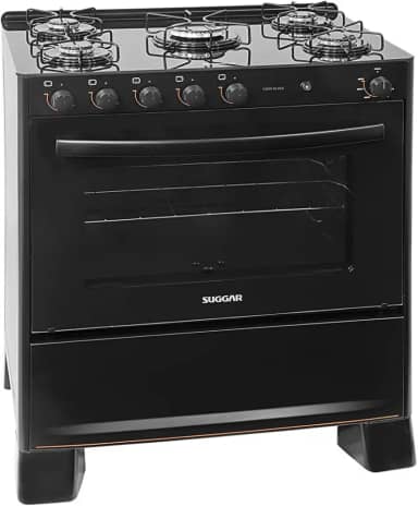 SUGGAR FOGÃO COOK GLASS PRETO MESA DE VIDRO 5 BOCAS MEGA CHAMA TREMPE 6 APOIOS ACENDIMENTO AUTOMÁTICO FGVCG510PT