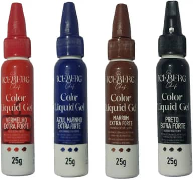 Corante Extra Forte Alimentício Soft Gel Color Liquid 4 Cores Kit Iceberg