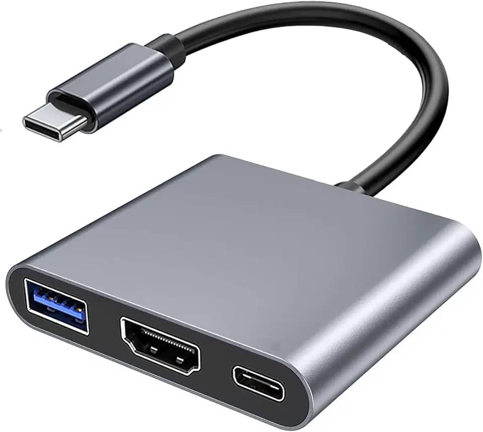 Adaptador USB-C 3 em 1, Hub HDMI 4K, USB 3.0, Carregamento Rápido, Compatível com MacBook e DEX Android, Cinza