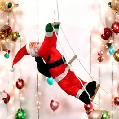 Papai Noel Escalador com Corda – Enfeite Natalino de 35 cm nas Cores Vermelho e Verde, Perfeito para Decoração Interna ou Externa