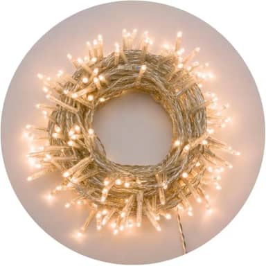 Cordão de LED Decorativo, 10 Metros, 100 Luzes Fixas, Branco Quente, para Árvore de Natal, com Conector para Emendas (Branco Quente - Fio Transparente, 10m - 110V)