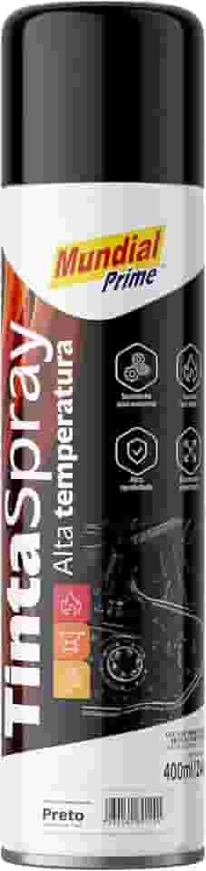 Tinta Spray Alta Temperatura 400ml, MUNDIAL PRIME, Preto Fosco, AE01000100