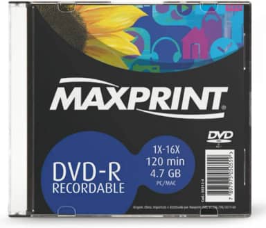 MÍDIA DVD-R Gravável MAXPRINT 4.7 GB - 120 MIN - 16X - Slim