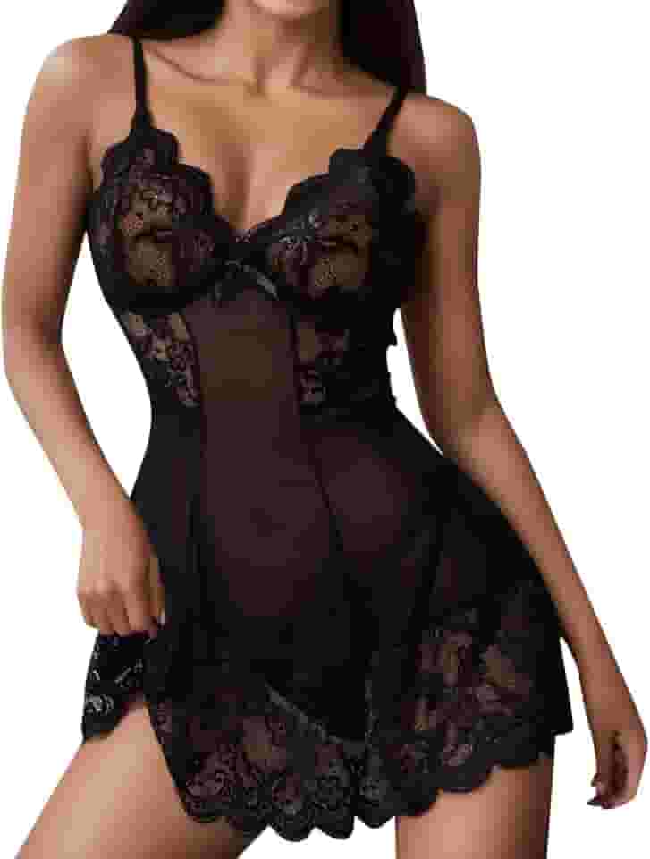 Conjunto de lingerie feminina sexy de renda com perspectiva de renda e sutiã erótico, roupas soltas e confortáveis, Preto, P