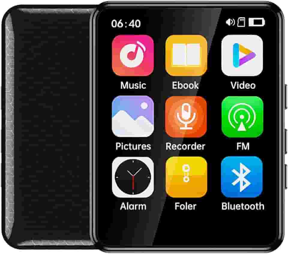 MP3 MP4 Player Music Player Bluetooth 5.3 Música Digital Portátil MP3 Player Bluetooth com Alto-falante Rádio FM Som sem Perdas HiFi Suporte TF Card de Até 128 GB Preto-FBA