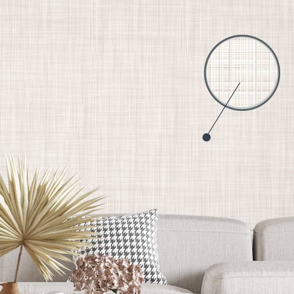 Papel de Parede Linho Bege Claro Adesivo Lavável 3m Para Sala Quarto