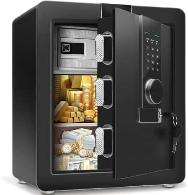 Huralay Cofre Eletrônico Digital Preto Aço 45x38x32cm Senha Ou Chave, Caixa Forte