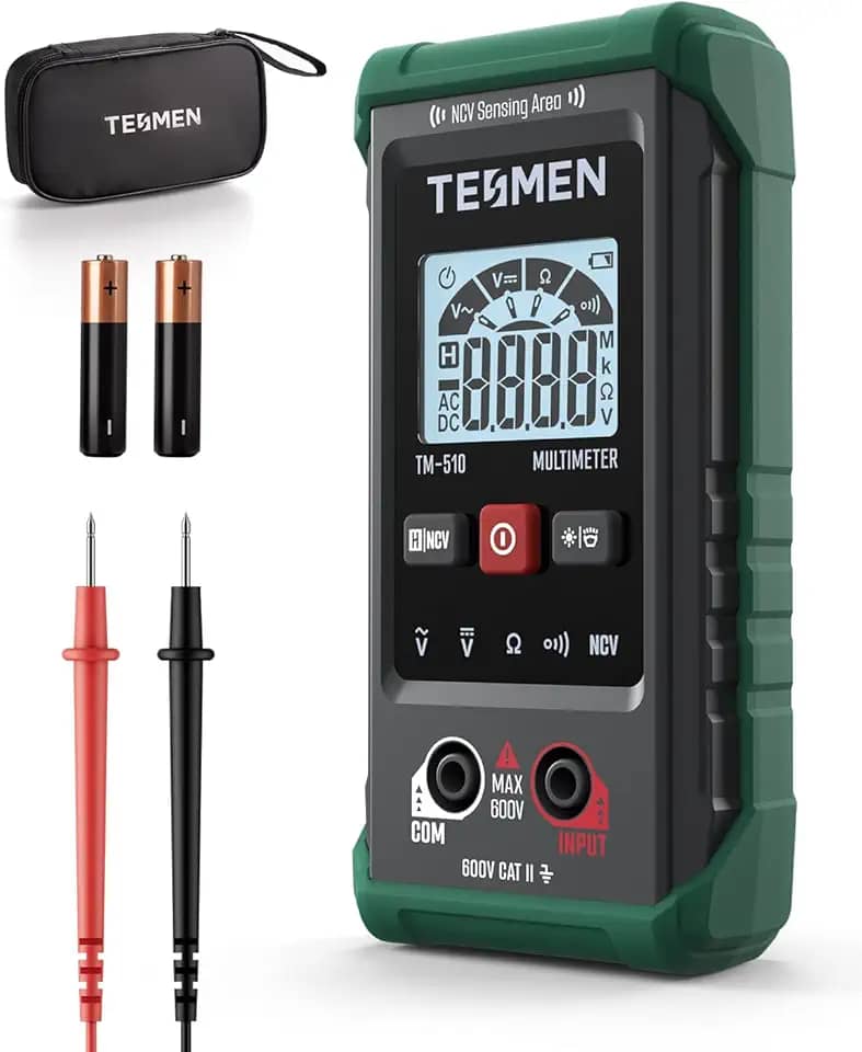 TESMEN TM-510 Multímetro, 4000 Contagens, Medição Inteligente, Voltímetro de Autoescala; Testador de Tensão com Função de Tensão sem Contato, Mede Tensão AC/DC, Resistência, Continuidade - Verde