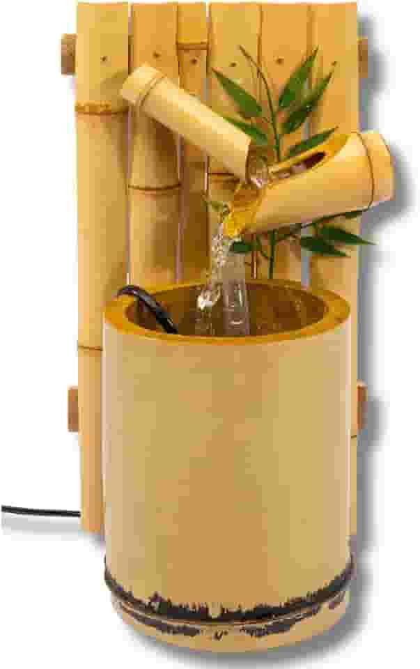 Fonte Decorativa de Bambu com 2 Quedas – Artesanal, Natural, com Motor Bivolt | Ideal para Meditação, Feng Shui, Ambientes Zen e Decoração Interna
