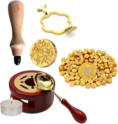 Sinete Completo com acessórios Para Lacre De Cera (Ouro velho)