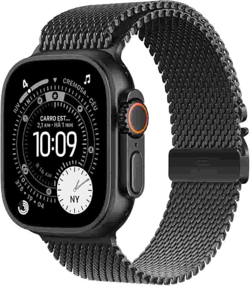 Apple Watch Ultra 3 GPS + Cellular, Caixa em titânio preto de 49 mm com Loop milanesa em titânio preto ‑ G