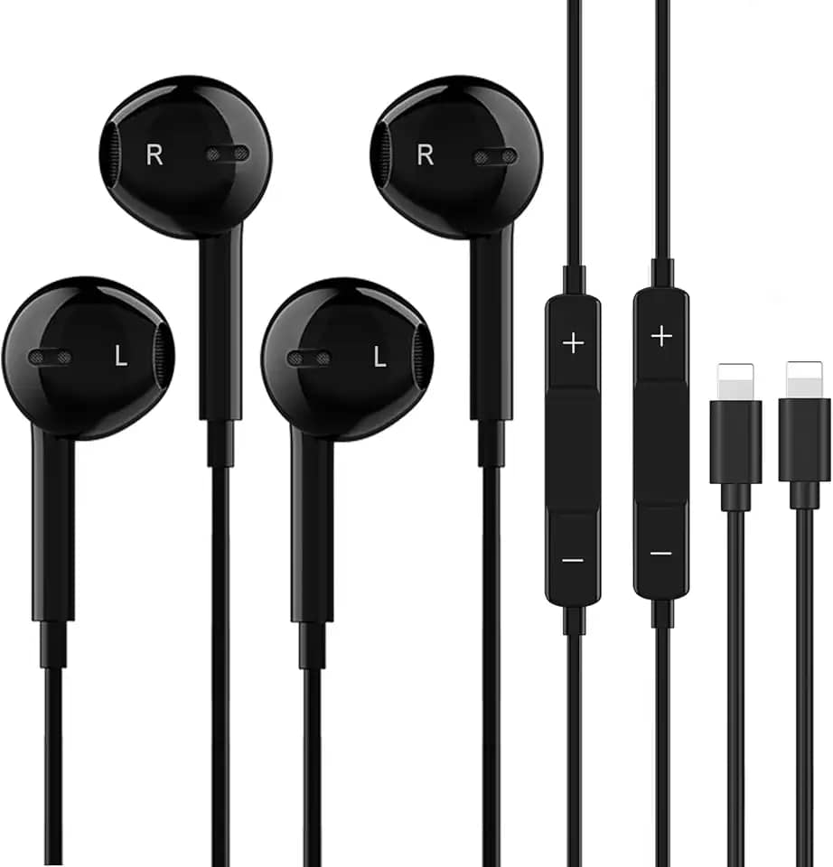 Pacote com 2 fones de ouvido para iPhone, fones de ouvido com fio com microfone integrado e controle de volume, compatível com iPhone 14/13/12/11 Pro Max/Xs Max/XR/X/7/8 Plus