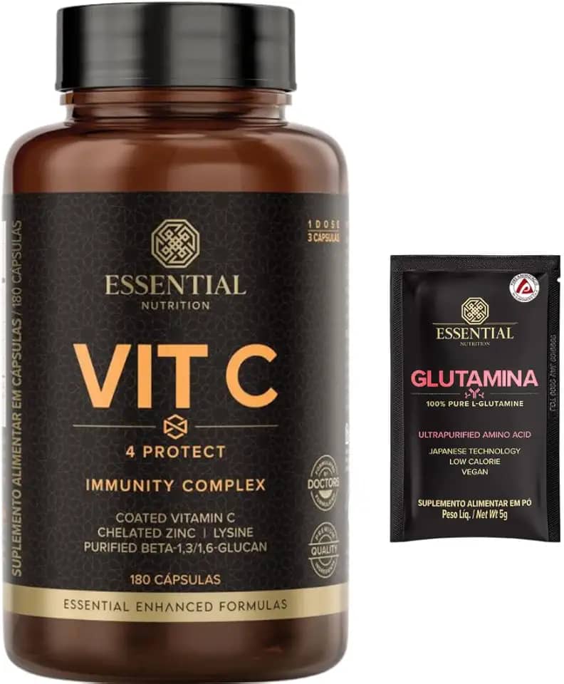 Vit C 4 Protect - Vitamina C - com Lisina e Zinco Quelado - 180 Cáps entéricas - Essential Nutrition + Amostra
