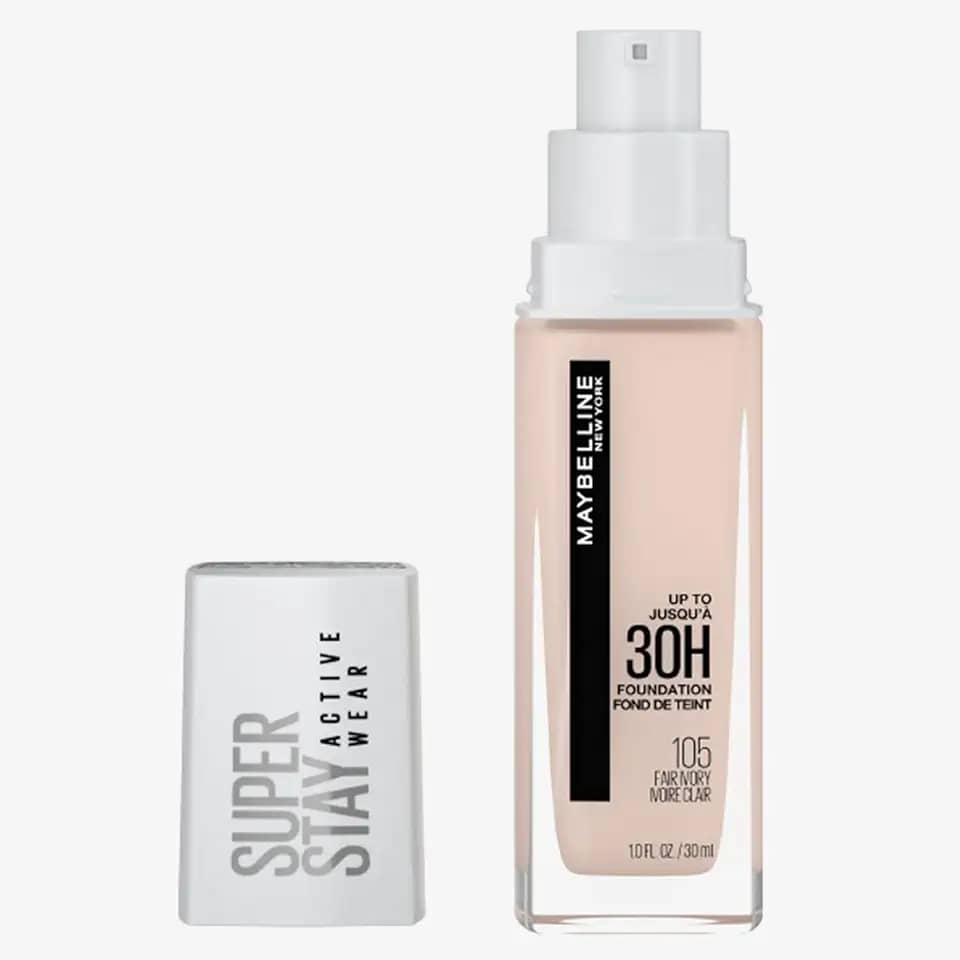Maybelline NY Base Alta Cobertura Super Stay Active Wear Resistente ao Suor Alta Duração até 30h na Pele, Cor 105 Fair Ivory, 30ml