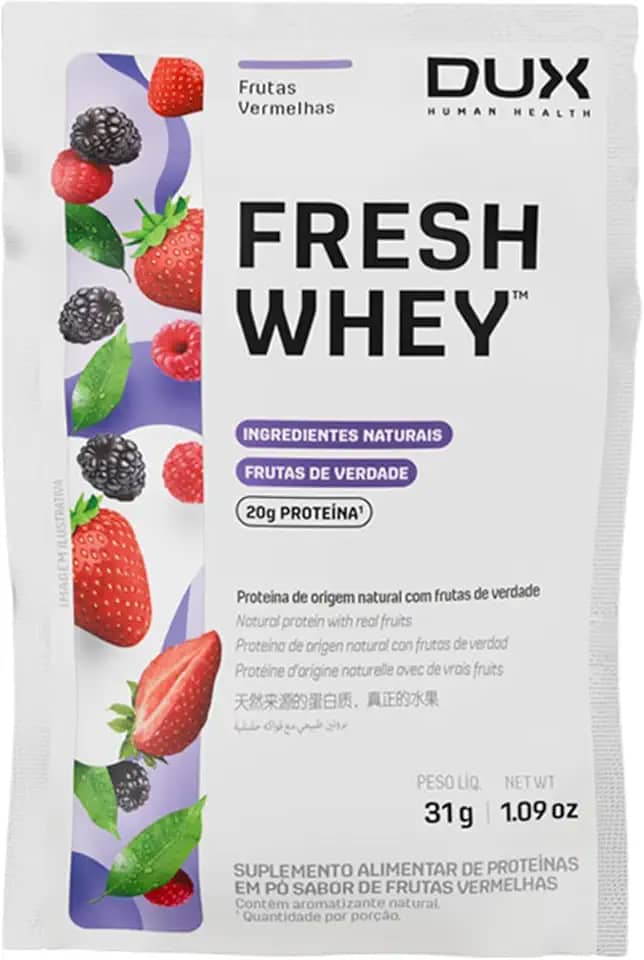 Fresh Whey Protein - Frutas Vermelhas Sachê 31g - 20g de Proteínas por Porção - Suplementos Naturais, Suplementação Treino Academia, Ganho Muscular Hipertrofia - DUX HUMAN HEALTH