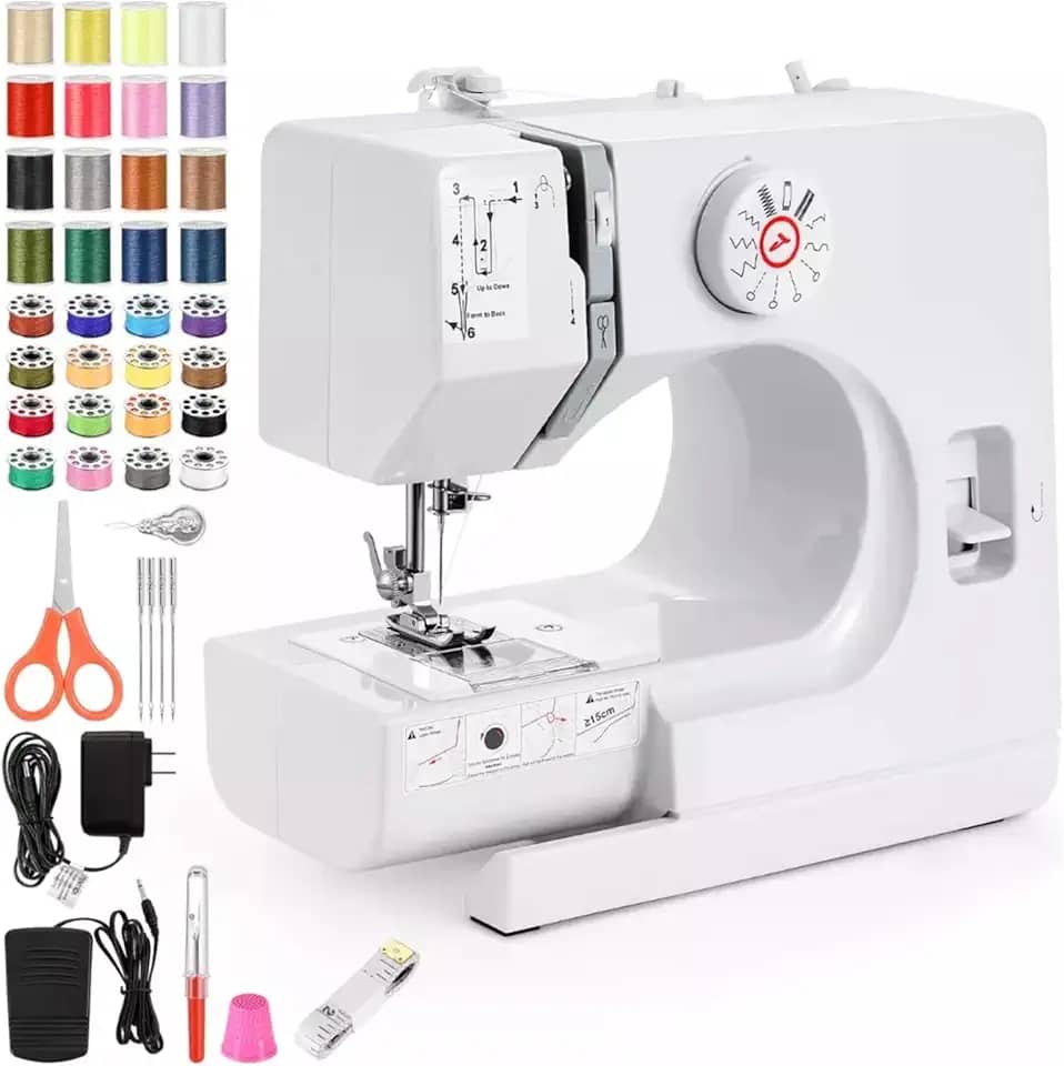 Mini máquina de costura,máquina de costura elétrica portátil para iniciantes,velocidade dupla de 12 pontos com pedal e kit de costura de 42 peças,fácil de usar,110V-220V