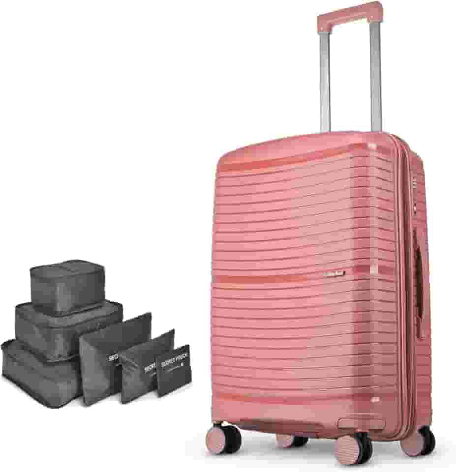 Mala de Viagem Bahamas em Polipropileno, com Conjunto de 6 Organizadores de Bagagem (Mala Média Rosa)