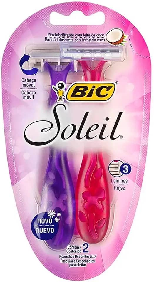 BIC Aparelho De Depilar Soleil Rosa E Roxo Com Fita Lubrificante De Óleo De Coco 919463 2 Unidades