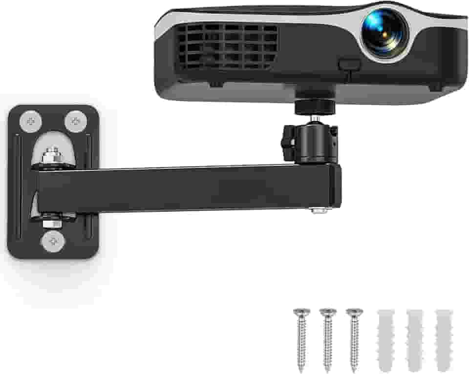 Suporte para projetor, parede e mini suporte de teto com rosca de 1/10.2 cm, rotação de 360 graus, inclinação e rotação ajustáveis, dobrável, fácil configuração compatível com a maioria dos